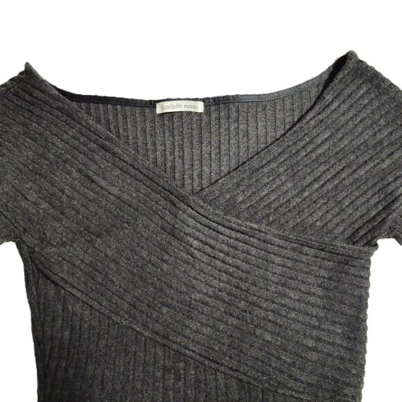 Charlotte Russe Fit&Flare Lng Sleeve Charcoal Gray Cross Front Dress Size S NWOT - Picture 2 of 7